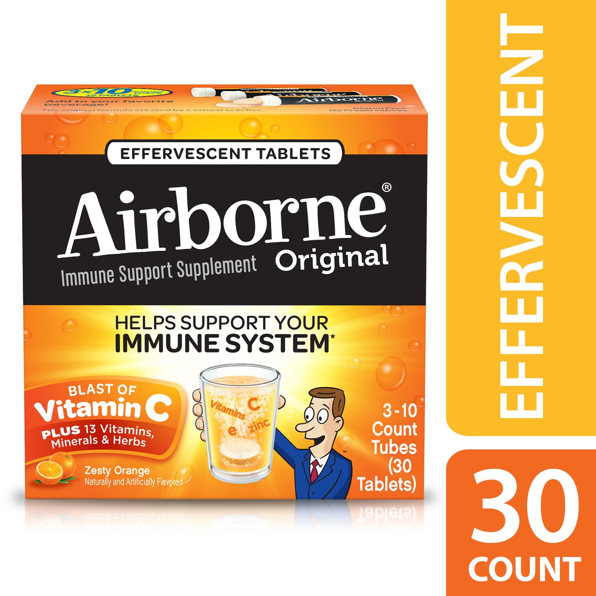 Airborne Zesty Orange Effervescent Tablets; 30 Each; 72 Per Case - High Mart Wholesale