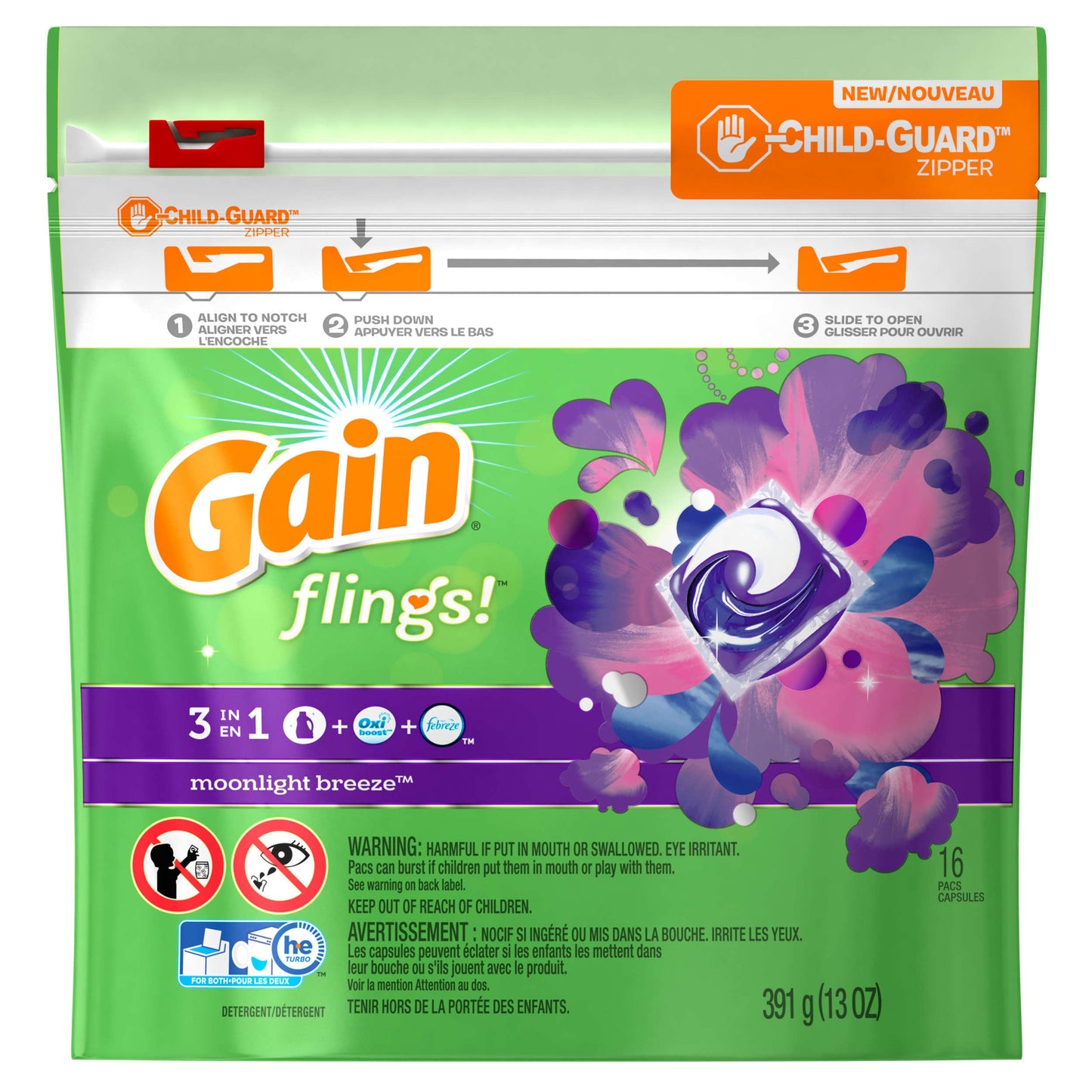 Gain Detergent Liquid Pods Fling; 340 Gram; 6 Per Case