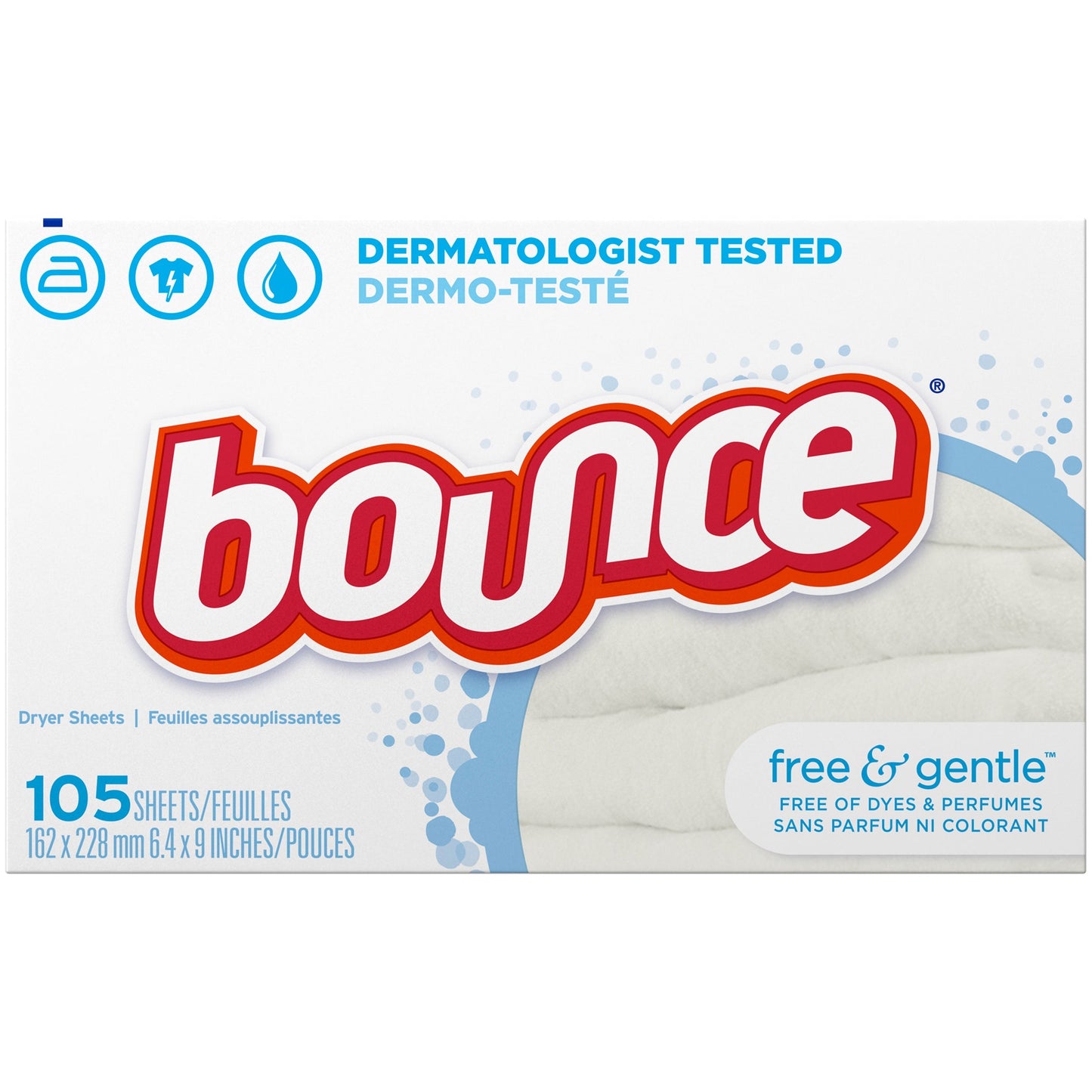 Bounce Bounce Dryer Sheet Free & Sensitive 105 Use; 105 Count; 9 Per Case