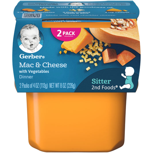 Gerber Mealtime For Baby Power Blend Macaroni & Cheese With Vegetables Puree Baby Food Tub; 2X 4 Oz Tubs; 8 Ounce; 8 Per Case