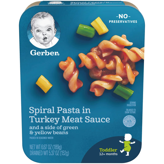 Gerber Mealtime For Toddler Spiral Pasta In Turkey Meat Sauce Lil Entrees Toddler Food Tray; 6.67 Ounce; 8 Per Case