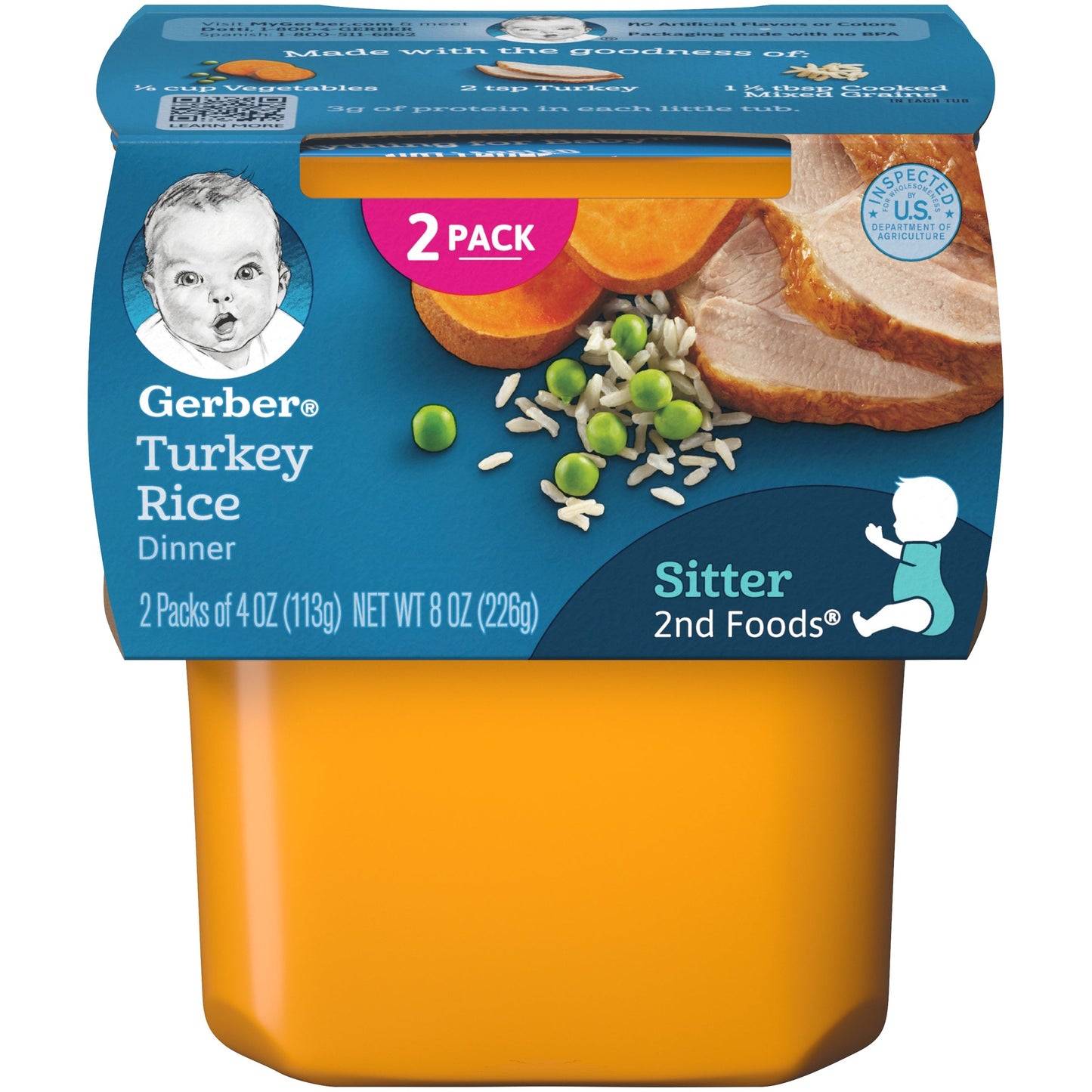 Gerber Mealtime For Baby Power Blend Turkey Rice Puree Baby Food Tub; 2X 4 Oz Tubs; 8 Ounce; 8 Per Case