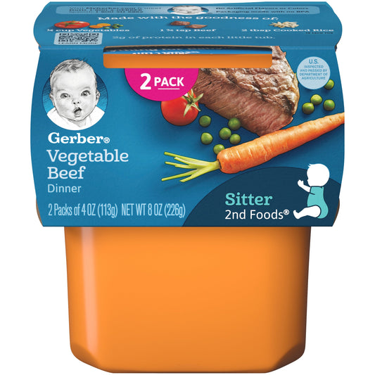 Gerber 2Nd Foods Vegetable Beef Puree Baby Food Tub; 2X 4 Oz Tubs; 8 Ounce; 8 Per Case