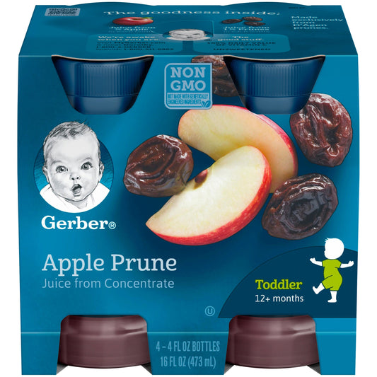 Gerber Non-Gmo Apple Prune Juice Toddler Bottle; 4X 4 Fl Oz Bottles; 16 Fluid Ounce; 6 Per Case