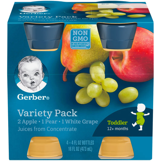 Gerber Non-Gmo Flavor Variety Juice Toddler Bottle; 4X 4 Fl Oz Bottles; 16 Fluid Ounce; 6 Per Case