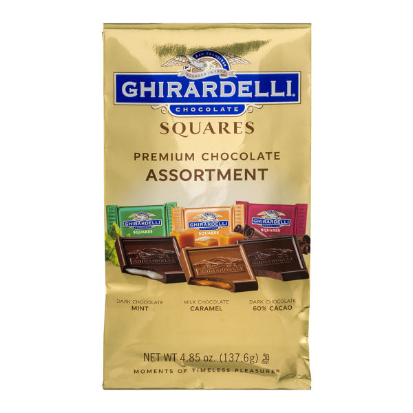 Ghirardelli Assorted Dark Chocolate Mint; Milk Chocolate Carmel; And Dark Chocolate 60% Cacao Square; 4.85 Ounces; 6 Per Case - High Mart Wholesale