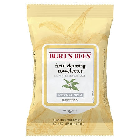 Burt's Bees Facial Cleanser Towelettes White Tea Extract; 10 Count; 8 Per Box; 4 Per Case