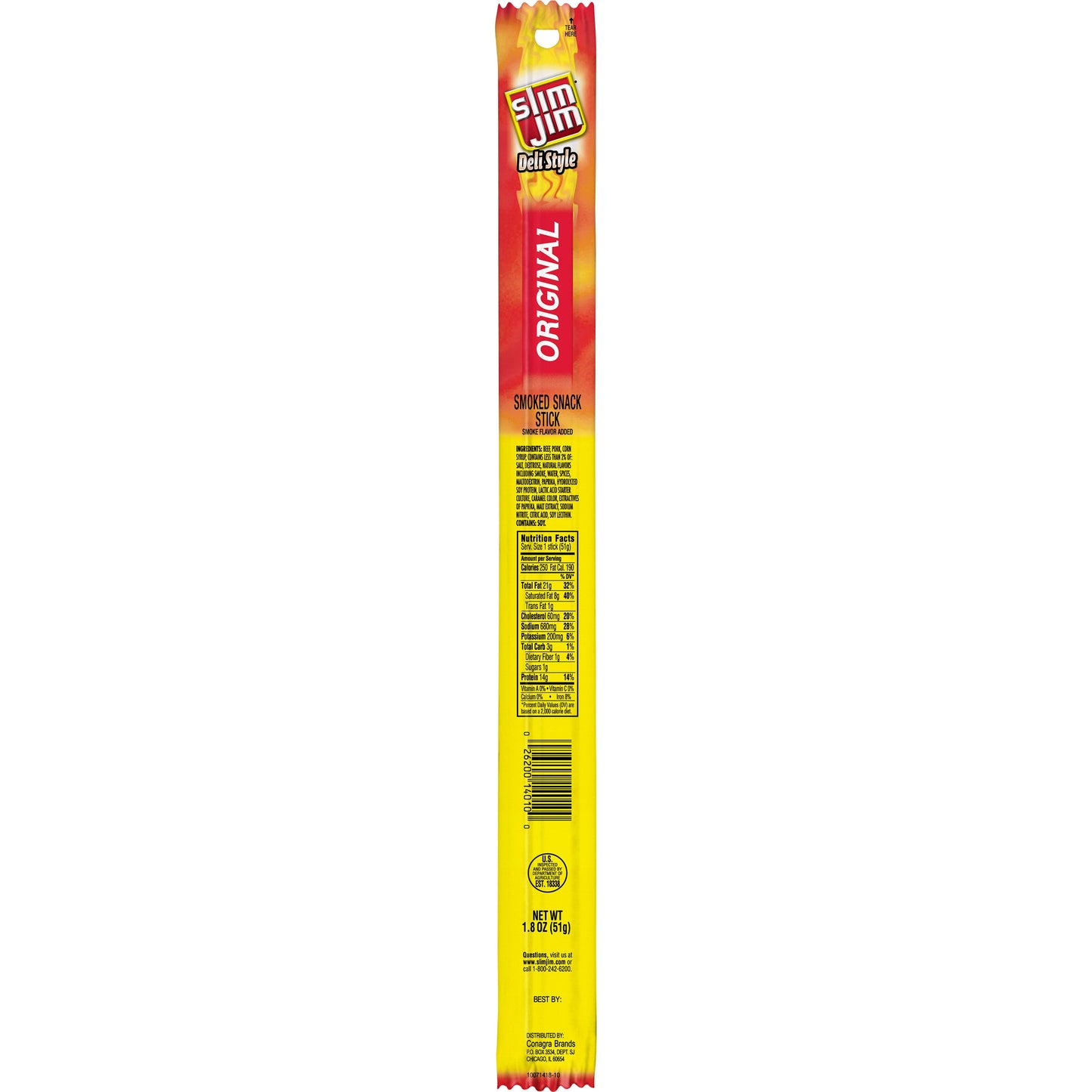 Slim Jim Deli Style Smoked Meat Snack Sticks; 1.8 Ounces; 18 Per Box; 6 Per Case