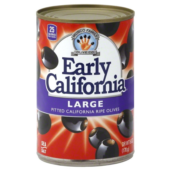Early California Large Pitted Black Ripe Olives; 6 Ounces; 12 Per Case - High Mart Wholesale