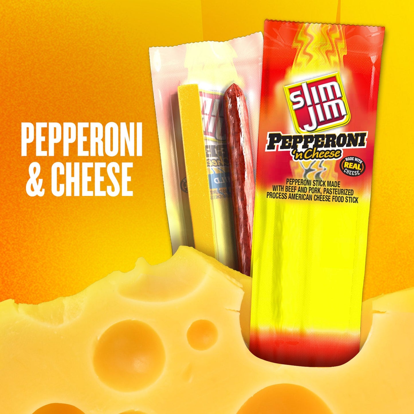Slim Jim Pepperoni 'N Cheese Snack Sticks; 1.5 Ounces; 18 Per Box; 6 Per Case