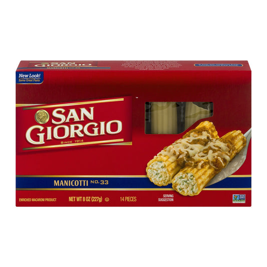 San Giorgio Pasta Manicotti; 8 Ounce; 12 Per Case