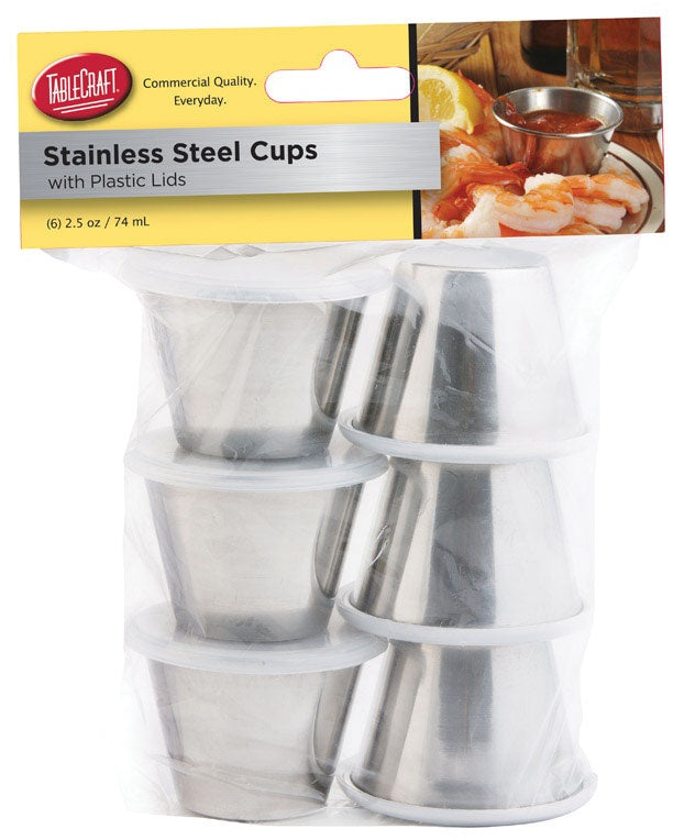 Tablecraft 2.5 Ounce Stainless Steel Dipping Cup With Lid; 6 Each; 1 Per Case - High Mart Wholesale