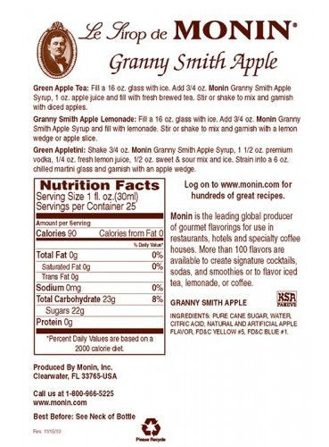 Monin Granny Smith Apple Syrup; 1 Liter; 4 Per Case - High Mart Wholesale