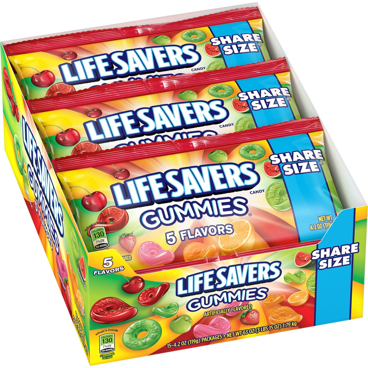 Lifesavers Share Size 5 Plain Gummies; 4.2 Ounces; 15 Per Box; 6 Per Case