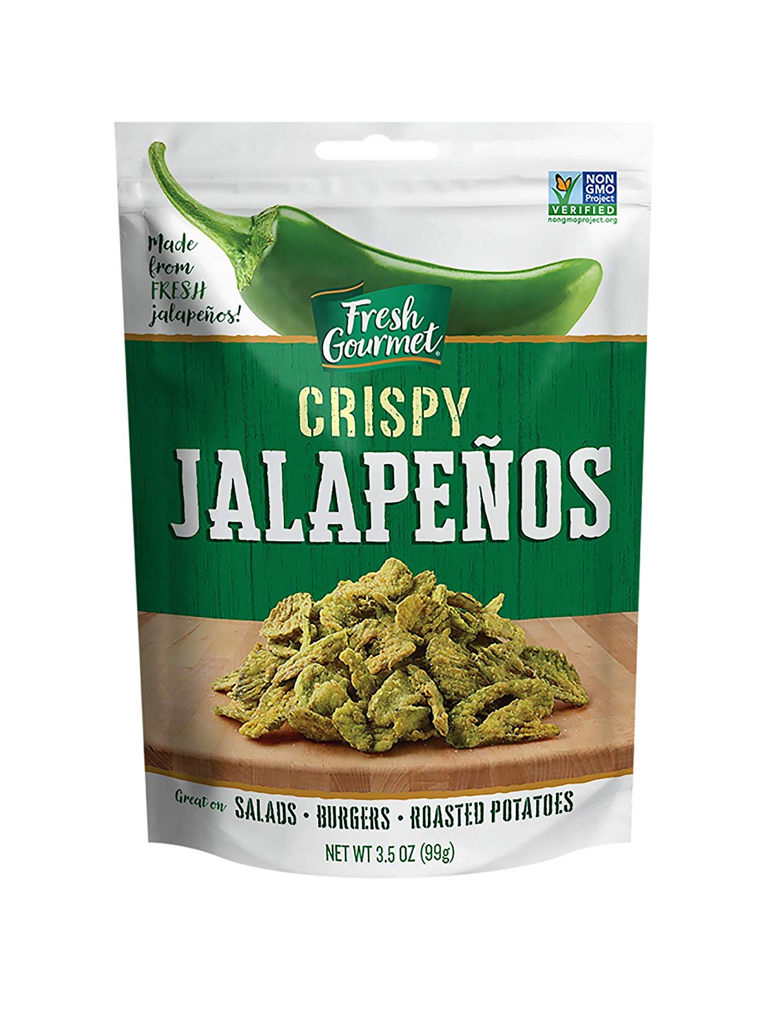 Fresh Gourmet Lightly Salted Crispy Jalapeno Salad Topping Bag; 3.5 Ounce; 12 Per Case - High Mart Wholesale