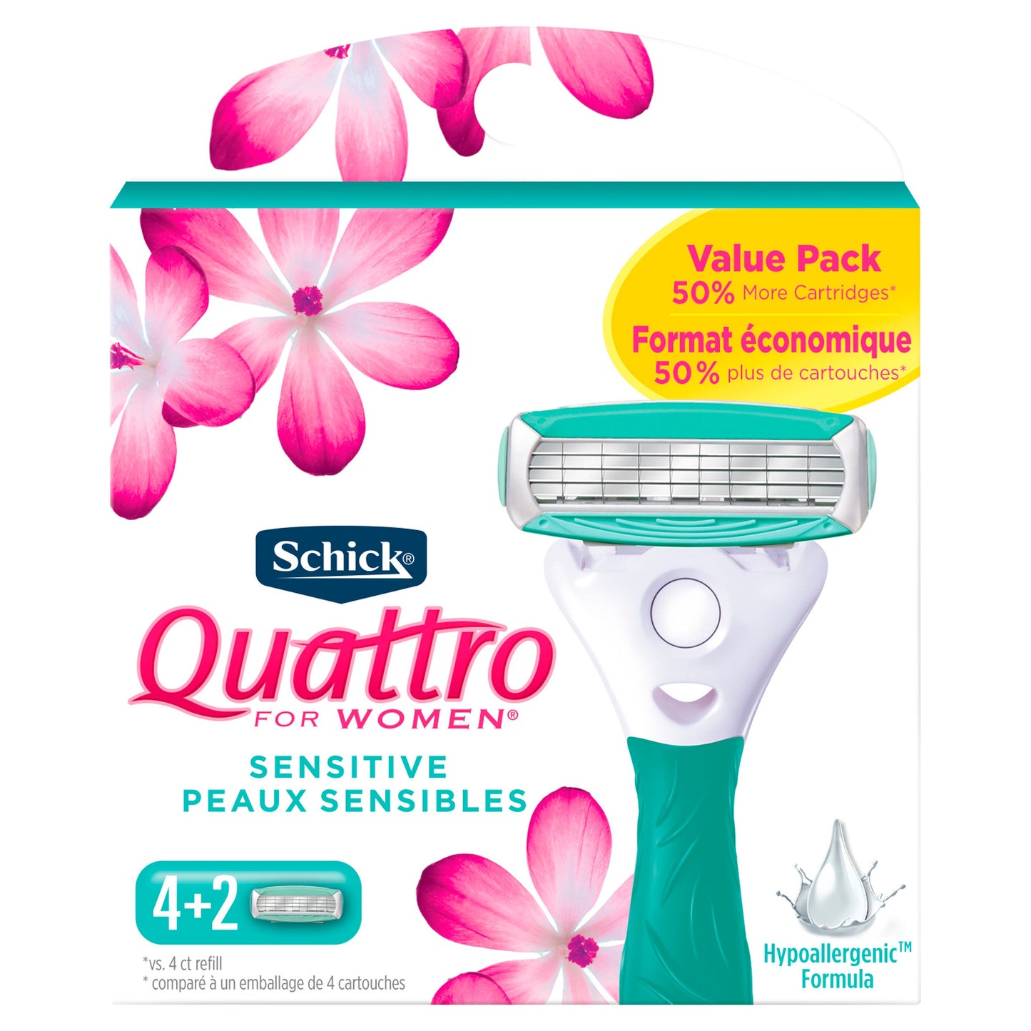 Schick Quattro For Women Refill Pack; 6 Count; 6 Per Box; 12 Per Case - High Mart Wholesale