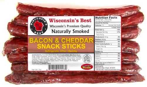 Wisconsins Best Bacon & Cheddar Cheese Snack Sticks Meat Snack Stick Value Pack Sticks; 7 Ounce; 12 Per Case - High Mart Wholesale
