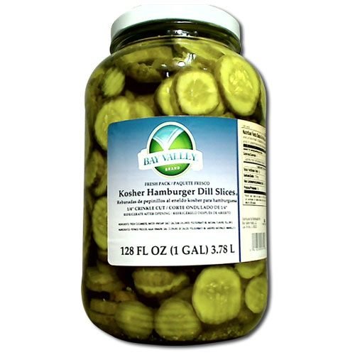 Bay Valley Kosher 320-365 Count 1/4 Crinkle Cut Fresh Pack Pickle Slice Bulk; 1 Gallon; 4 Per Case - High Mart Wholesale