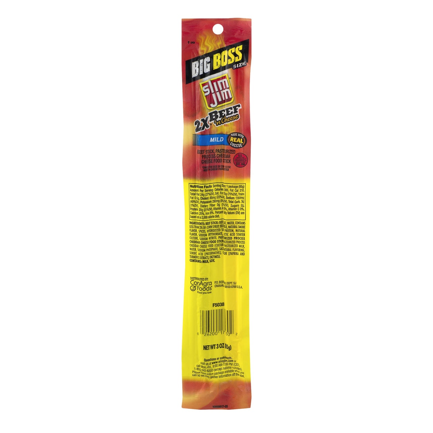Slim Jim Mild Beef And Cheese Snack Sticks; 3 Ounces; 18 Per Box; 6 Per Case