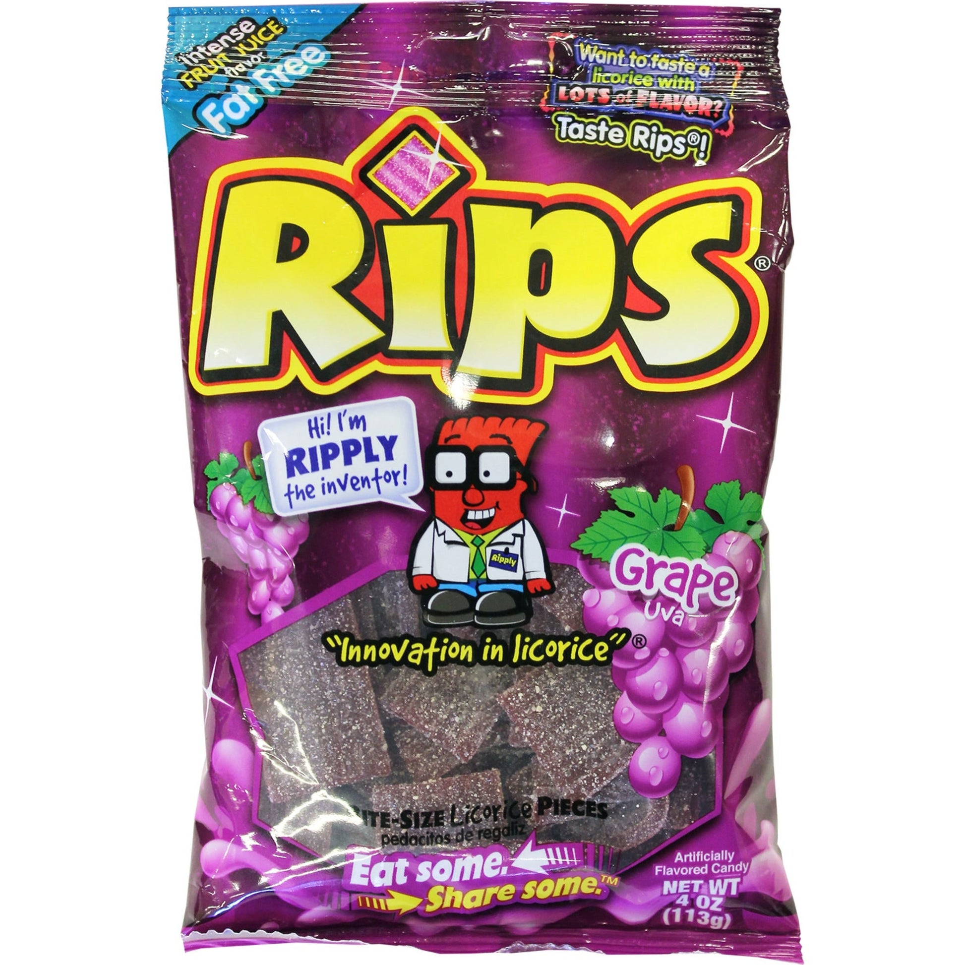 Rips Bite Size Grape Pieces Peg Bag; 4 Ounces; 12 Per Case - High Mart Wholesale