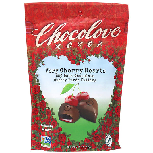 Chocolove Very Cherry Hearts 55% Dark Chocolate; 7.05 Ounces; 8 Per Case - High Mart Wholesale