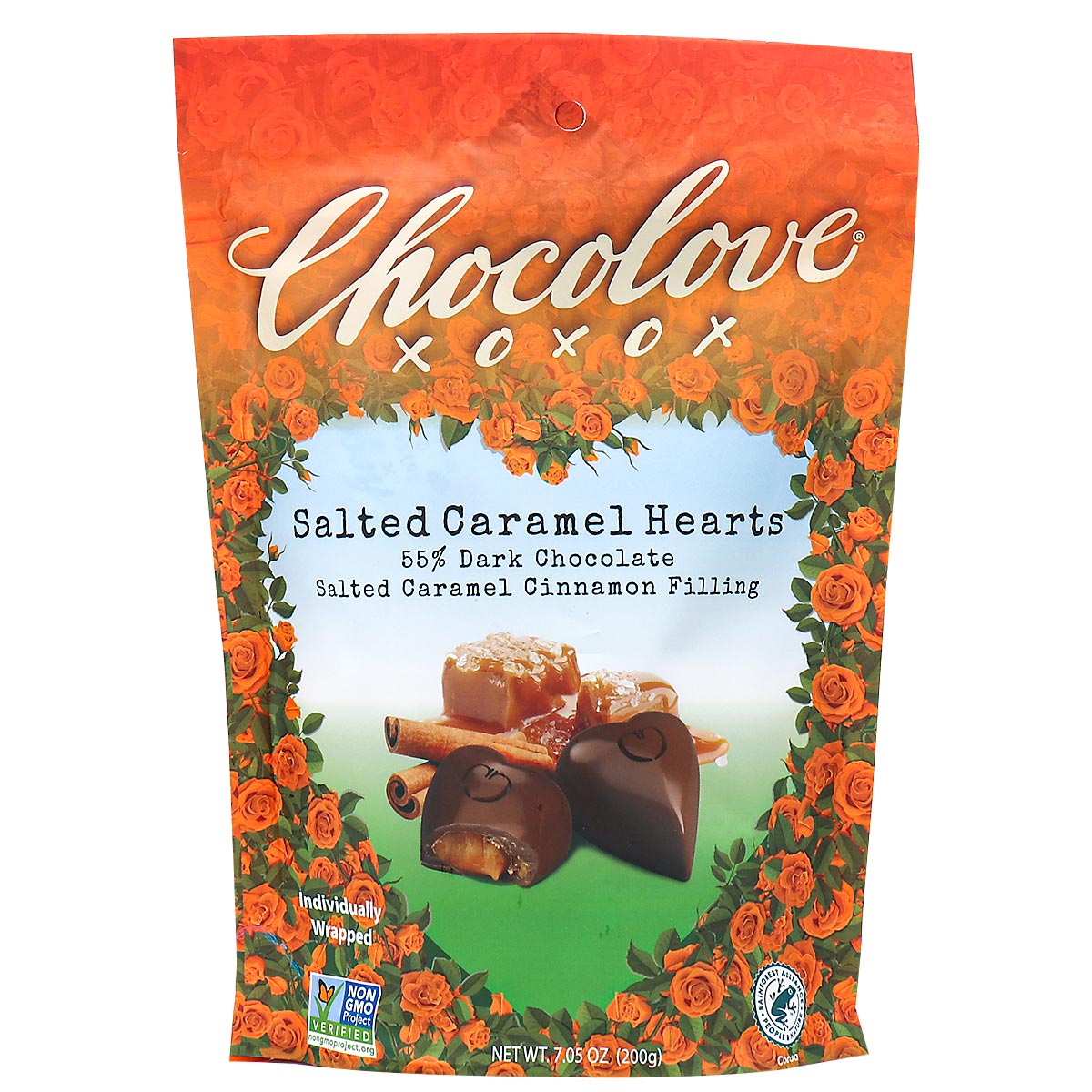 Chocolove Salted Caramel Hearts 55% Dark Chocolate; 7.05 Ounces; 8 Per Case - High Mart Wholesale