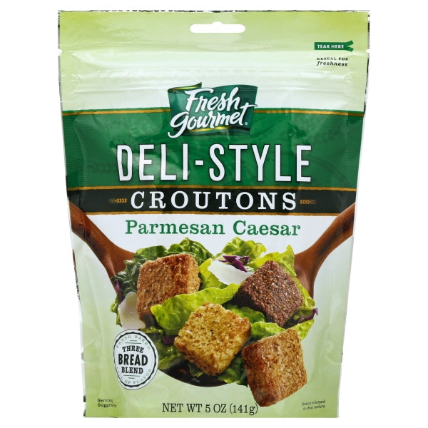 Fresh Gourmet Multi-Grain Parmesan Cheese Crouton Bag; 5 Ounce; 12 Per Case - High Mart Wholesale