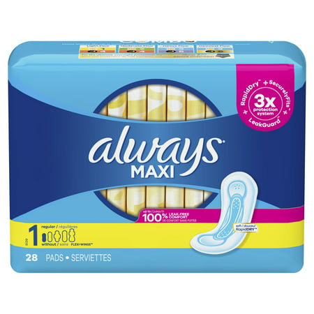 Always Maxi Pads Regular; 28 Count; 12 Per Case