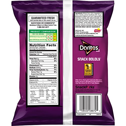 Doritos Tortilla Chips Reduced Fat Spicy Sweet Chili; 1 Ounce; 72 Per Case