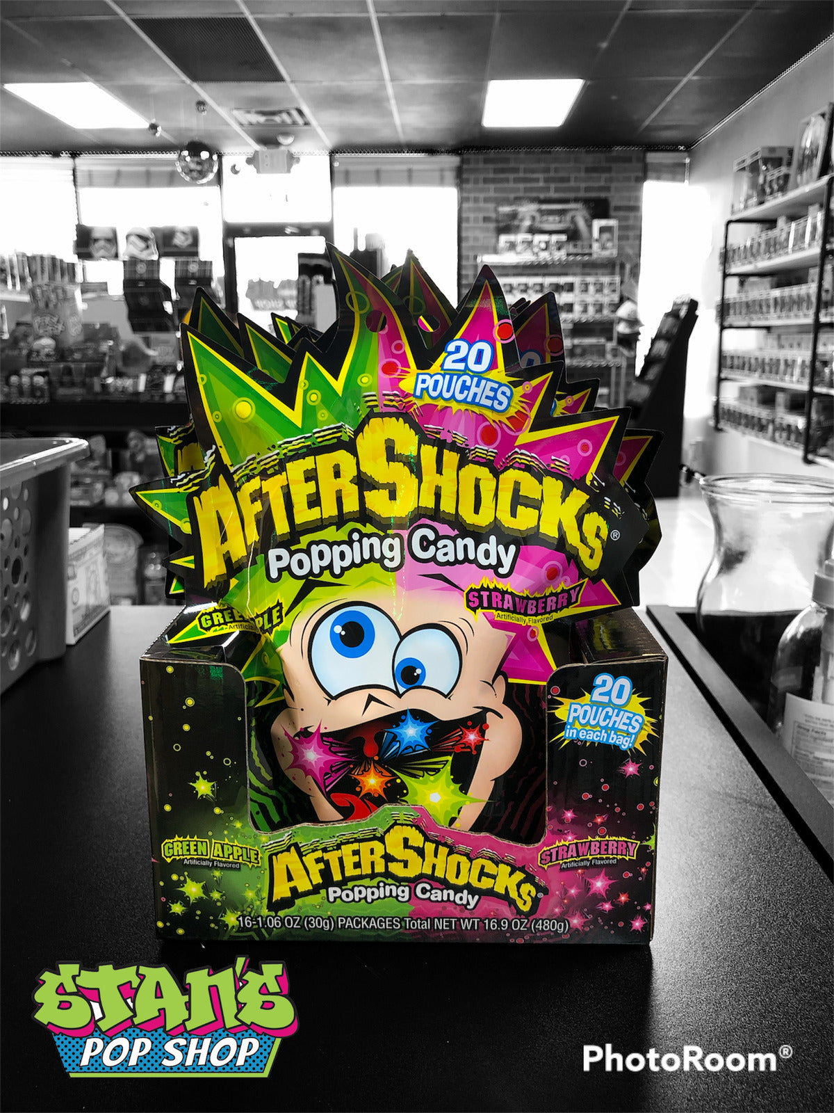 Aftershocks Popping Candy Peg Bag Blue Raspberry Green Apple; 1.06 Ounces; 12 Per Box; 4 Per Case - High Mart Wholesale