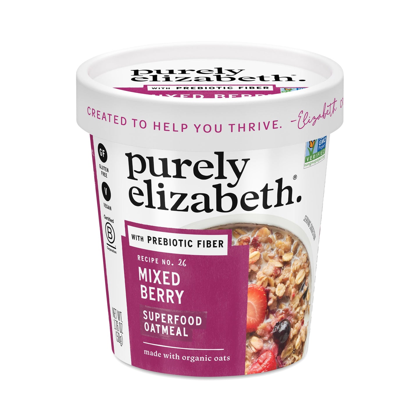 Purely Elizabeth Mixed Berry Superfood Oatmeal With Prebiotic Fiber Cup; 1 Each; 12 Per Case - High Mart Wholesale