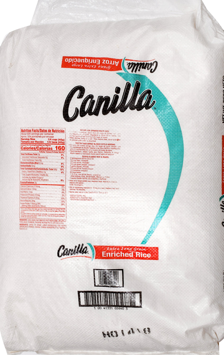 Goya Canilla Long Grain Rice; 50 Pounds; 1 Per Case