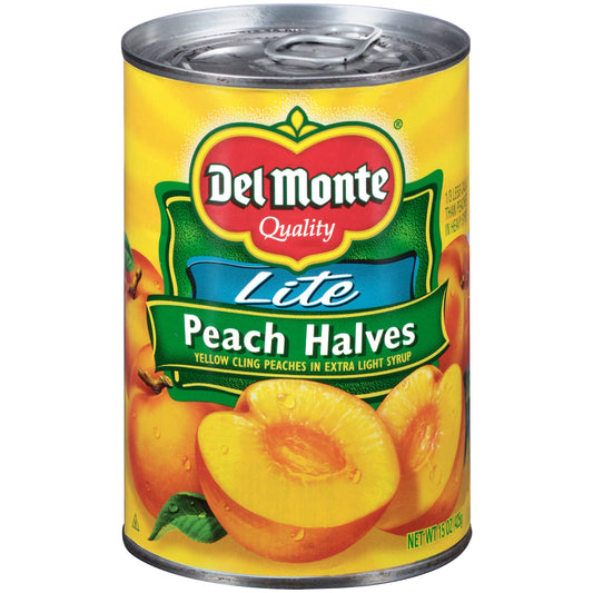 Del Monte Lite Yellow Cling Peach Halves; 15 Ounces; 12 Per Case