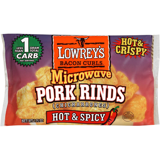 Lowreys Bacon Curls Spicy; 1.75 Ounces; 18 Per Box; 2 Per Case - High Mart Wholesale