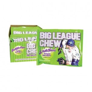 Big League Chew Swingin' Sour Apple Bubble Gum Pouch; 2.12 Ounce; 12 Per Box; 9 Per Case - High Mart Wholesale