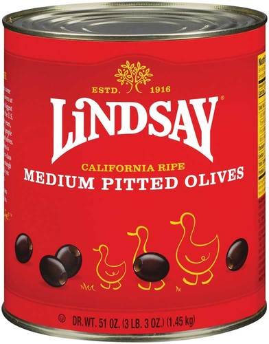 Lindsay Ripe Medium Black Pitted Domestic Olives Canned; 51 Ounce; 6 Per Case - High Mart Wholesale