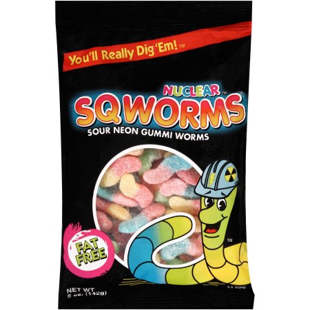 Sqworm Nuclear Gummi Worms Sour Neon; 5 Ounce; 12 Per Case