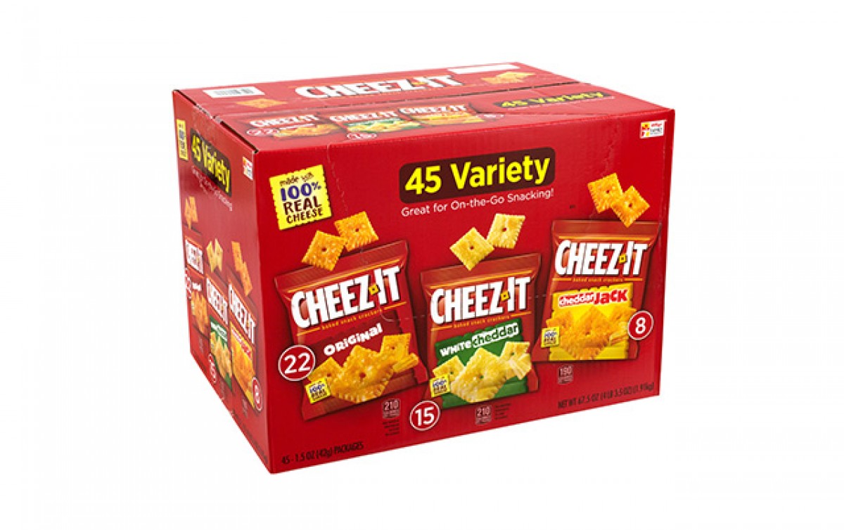 Cheez-It Variety Packs 22 Original; 15 White Cheddar; And 8 Cheddar Jack Crackers; 56 Count; 1 Per Case