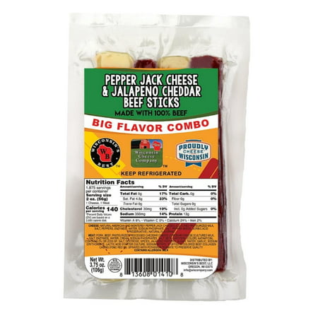 Wisconsins Best Pepper Jack Cheese And Jalapeno Cheddar Beef Stick Combination Packs Caddy Case (48) Shelf Stable; 3.75 Ounce; 12 Per Box; 4 Per Case - High Mart Wholesale