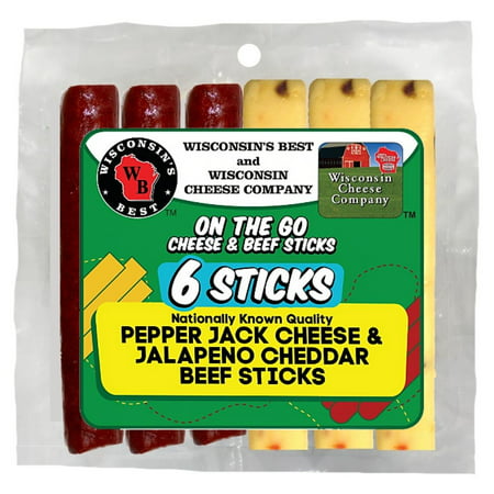 Wisconsins Best Pepper Jack Cheese And Jalapeno Cheddar Beef Stick Combination Shelf Stable Case; 1 Each; 12 Per Box; 4 Per Case - High Mart Wholesale