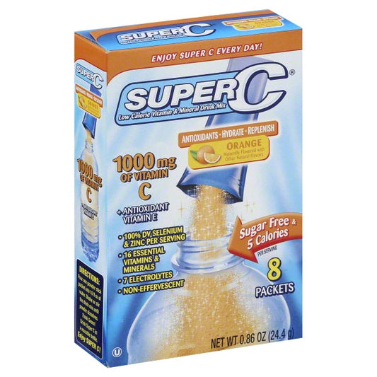 Super C Orange Vitamin & Mineral Drink Mix Singles To Go; 8 Count; 4 Per Box; 3 Per Case - High Mart Wholesale