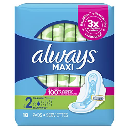 Always Maxi Pads Long Wing; 18 Count; 8 Per Case