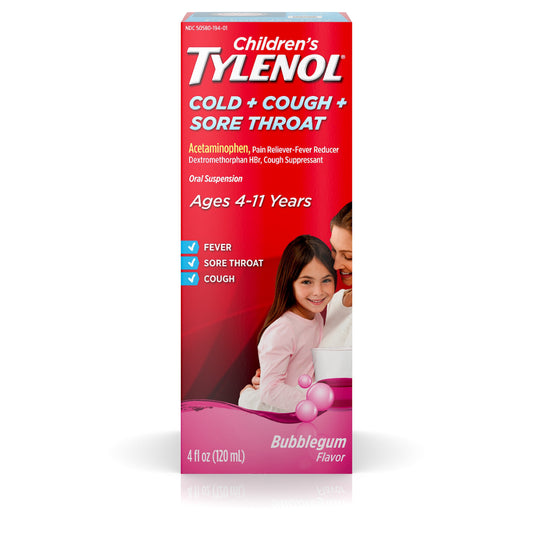 Tylenol Children's Cold Cough & Sore Throat Bubblegum Flavor; 4 Fluid Ounces; 3 Per Box; 12 Per Case