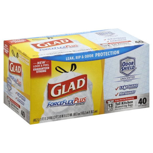 Glad Forceflex Plus Drawstrings Unscented; 40 Count; 6 Per Case