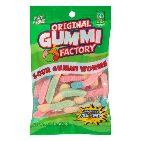 Original Gummi Factory Fat Free Sour Gummi Worms; 4.5 Ounces; 48 Per Case