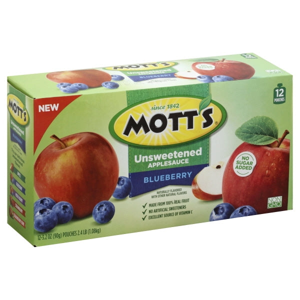 Mott's Applesauce Pouch Blueberry Unsweetened; 3.2 Ounce; 4 Per Case