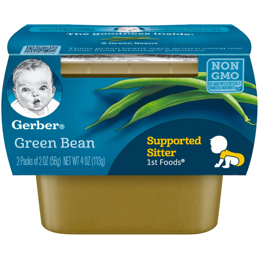 Gerber 1St Foods Natural For Baby Non-Gmo Green Bean Puree Baby Food Tub; 2X 2 Oz Tubs; 4 Ounce; 4 Per Box; 2 Per Case