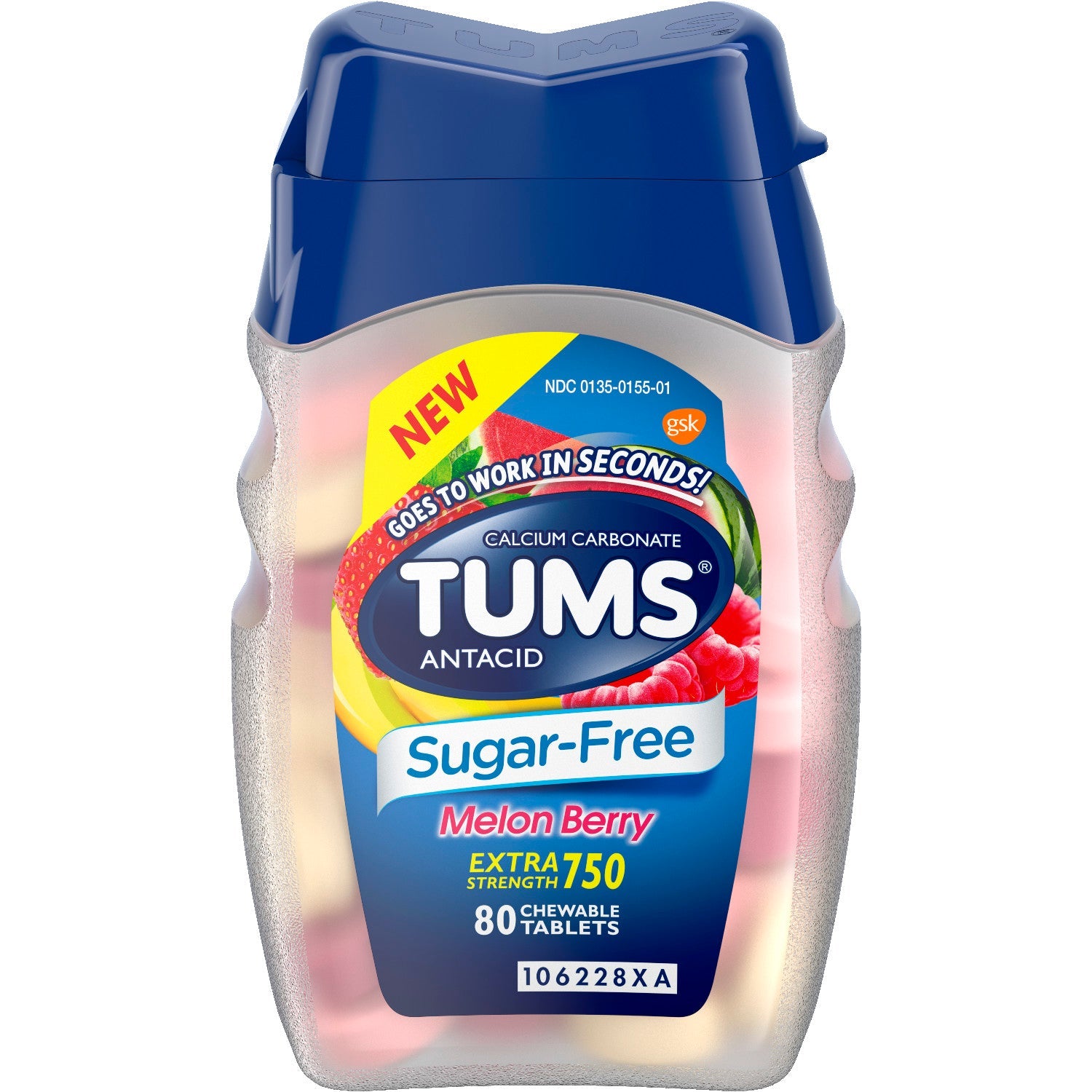 Tums Sugar Free Tablet Melon Berries; 80 Each; 6 Per Box; 6 Per Case - High Mart Wholesale