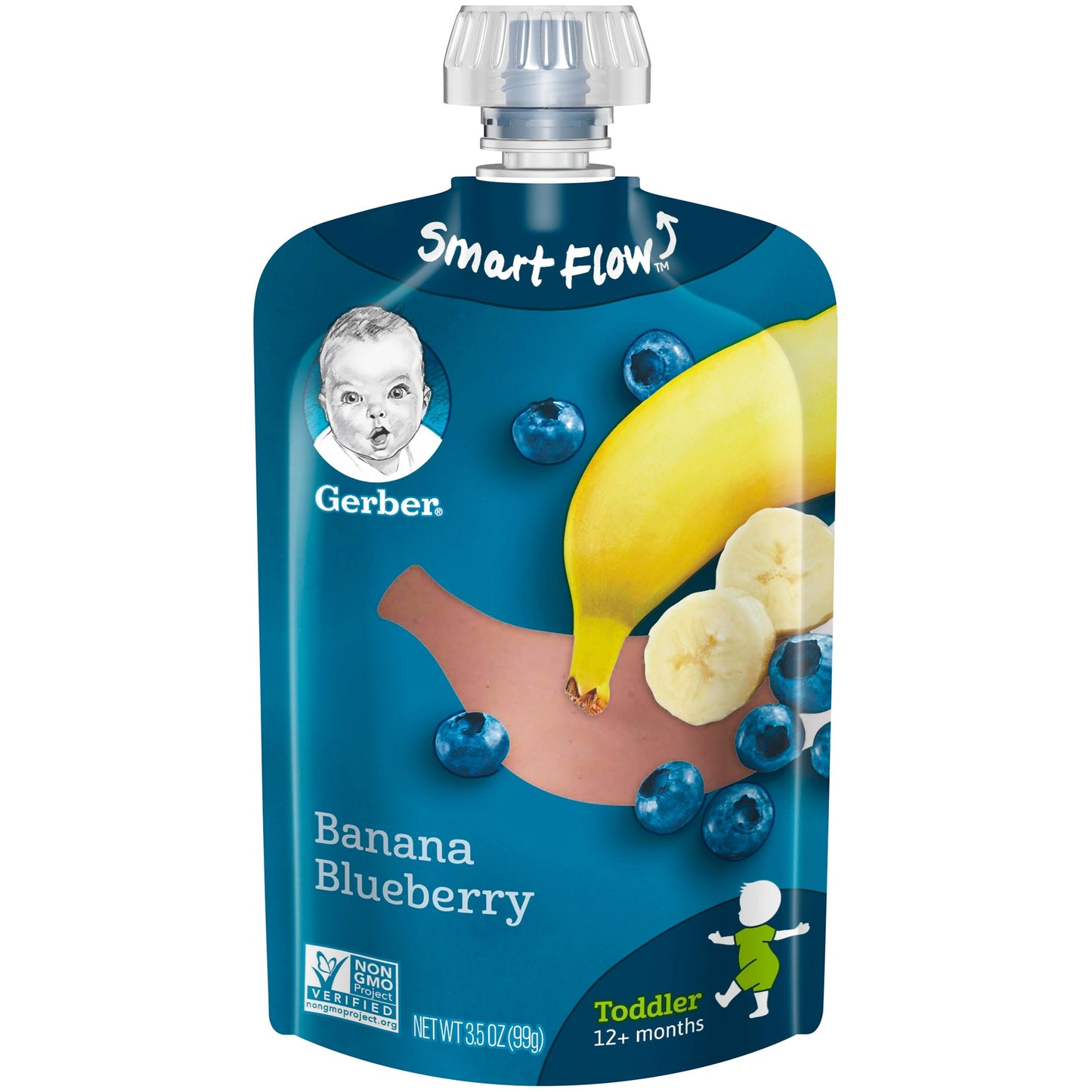 Gerber Natural Non-Gmo Banana Blueberry Puree Toddler Food Pouch With Vitamin C & E; 3.5 Ounce; 6 Per Box; 2 Per Case