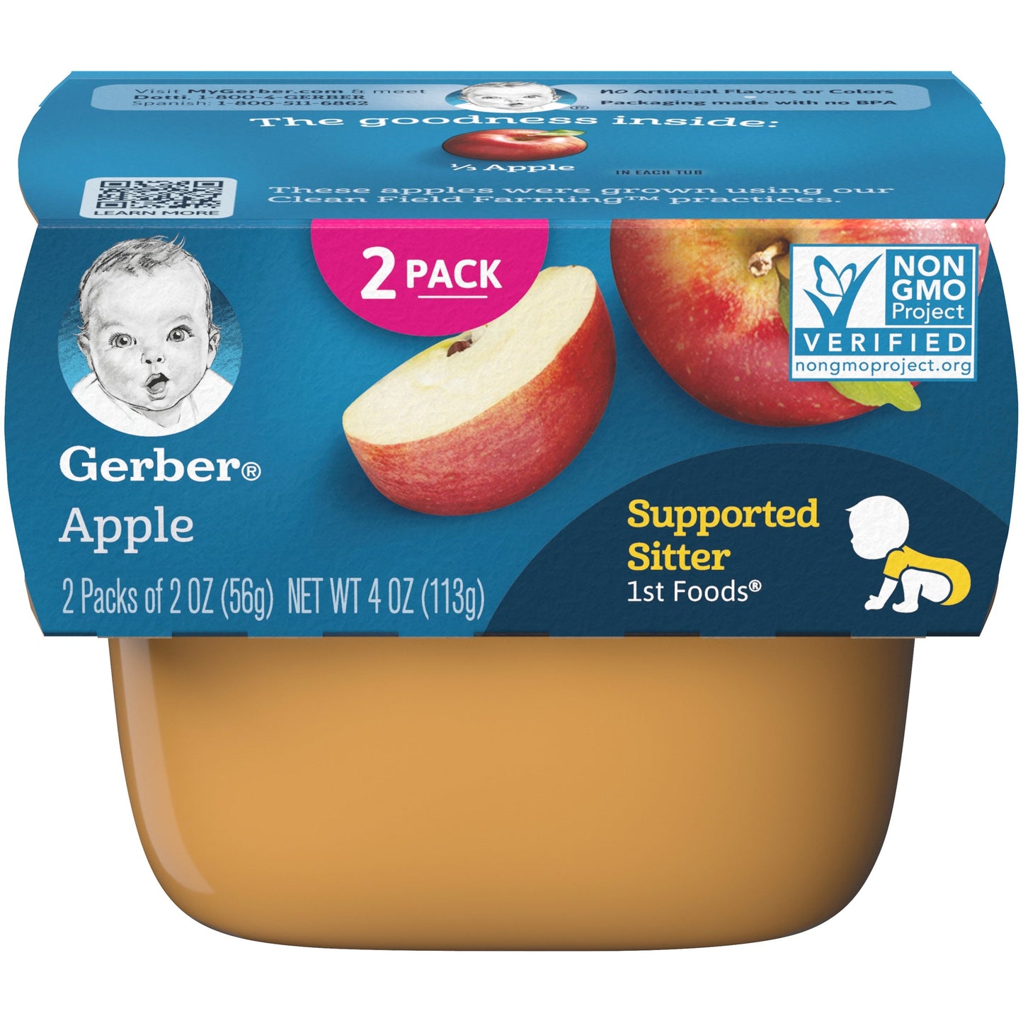 Gerber 1St Foods Non-Gmo Apple Puree Baby Food Tub; 2X 2 Oz Tubs; 4 Ounce; 4 Per Box; 2 Per Case